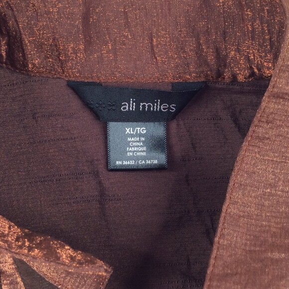 Ali Miles Tunic Top Womens Size XL Brown Metallic Lace Up Slit Hem - Picture 7 of 8